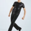 Weissman Metallic Crewneck Shirt 2 Weissman Metallic Crewneck Shirt -Dance Costumes wn 6670 weissman metallic crewneck shirt black front 42669.1678890315