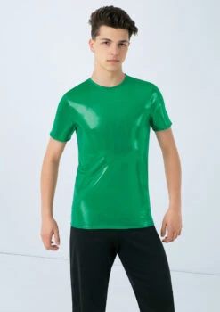 Weissman Metallic Crewneck Shirt 22 Weissman Metallic Crewneck Shirt -Dance Costumes wn 6670 weissman metallic crewneck shirt green front no1 31604.1678890315