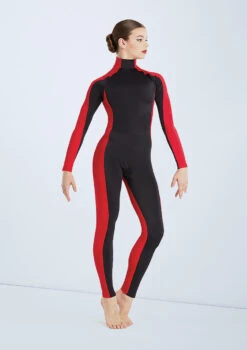 Weissman Destinations -Dance Costumes wn mt11202 weissman two tone colourblock unitard black red front T 96576.1698840494