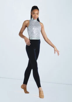 Weissman Sequin Mock Neck Unitard -Dance Costumes wn15251 silver 35 82285.1694473996