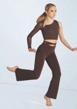 Weissman Asymmetric Mesh Sleeve Crop -Dance Costumes wn15598 chocolate 51 t 49726.1698825496